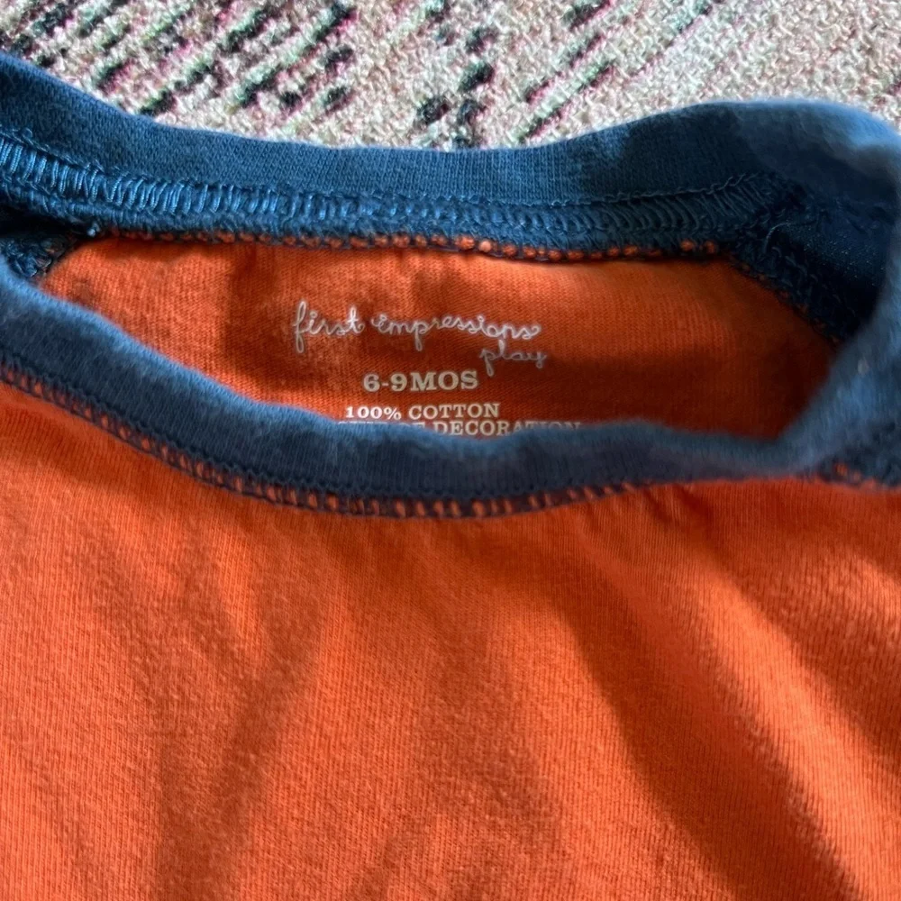 First Impressions Orange and Blue Long Sleeve Tee with Monster Design